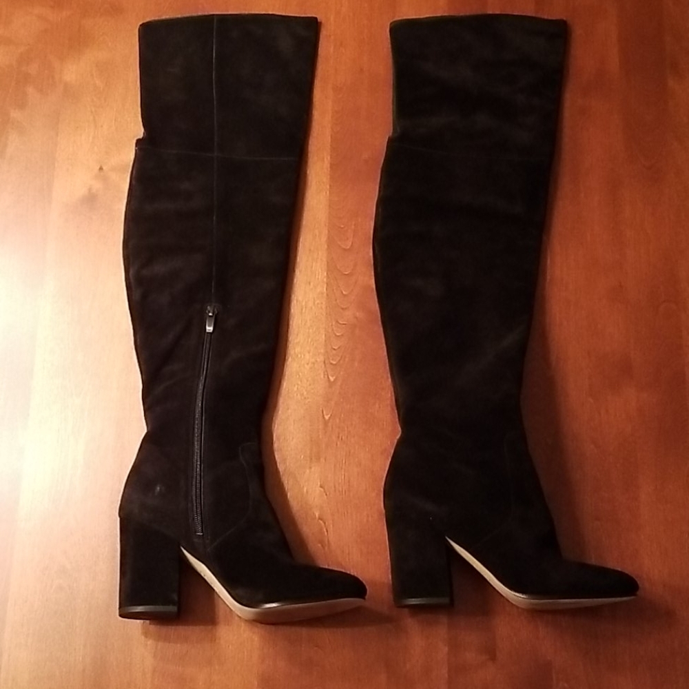 Via Spiga Black Suede Over the Knee Boots